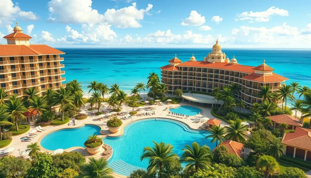 Image of a luxurious Gold Coast resort with oceanfront views and private beach access