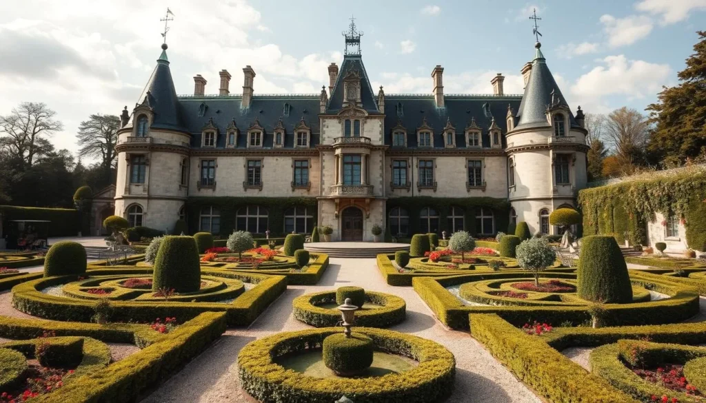 Image of a luxurious Norman Château with manicured gardens