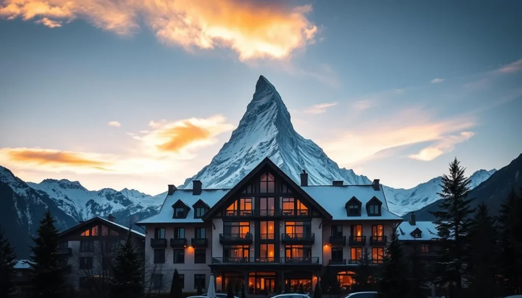 Image of a luxurious hotel in Zermatt with a Matterhorn view