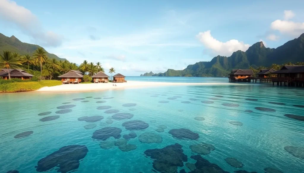 Image of a luxury resort in Tahiti with a private beach