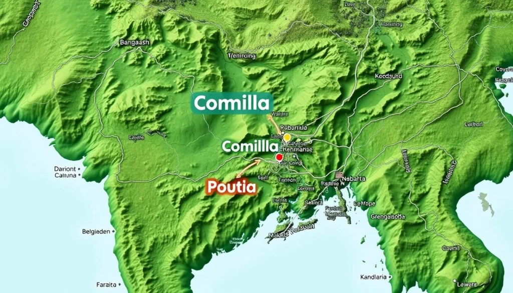 Image of a map showing Comilla's location in Bangladesh