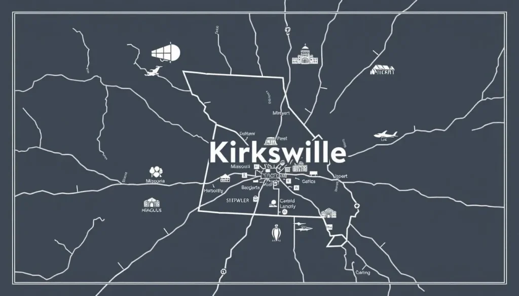Image of a map showing Kirksville's location in Missouri