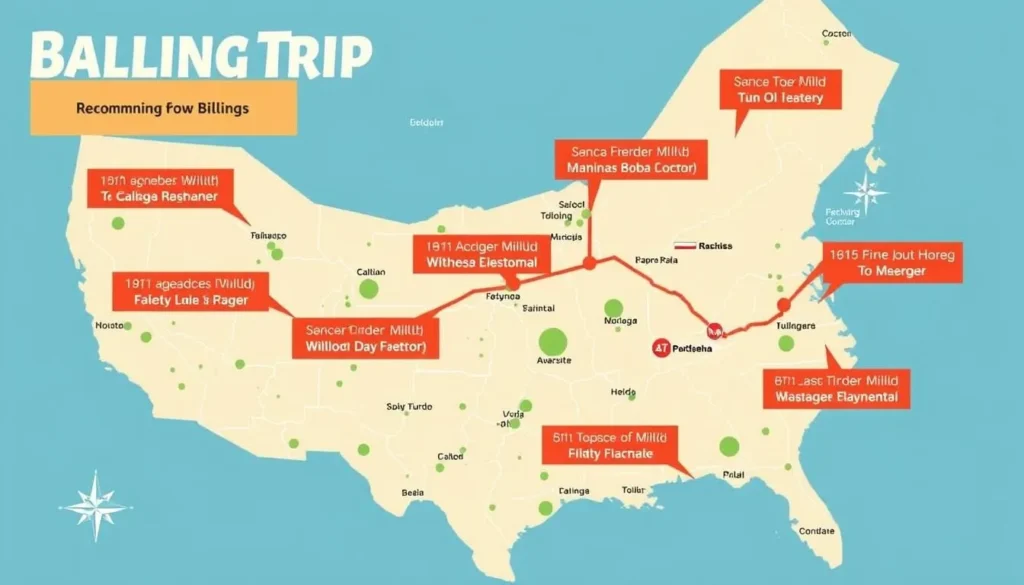 Image of a map showing day trip destinations from Billings