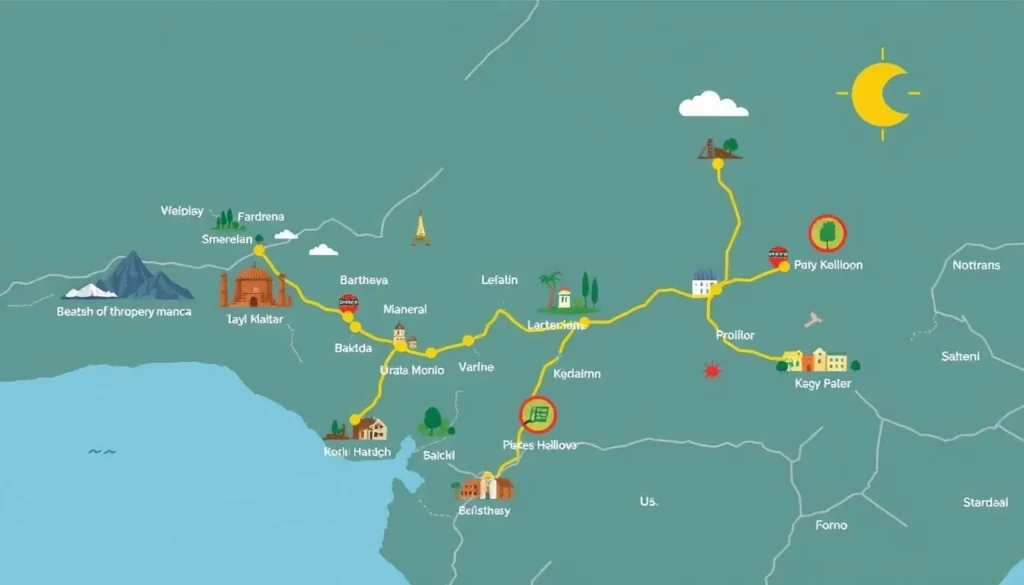 Image of a map showing day trip locations from Ilorin