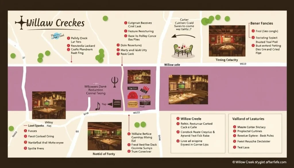 Image of a map showing dining locations in Willow Creek