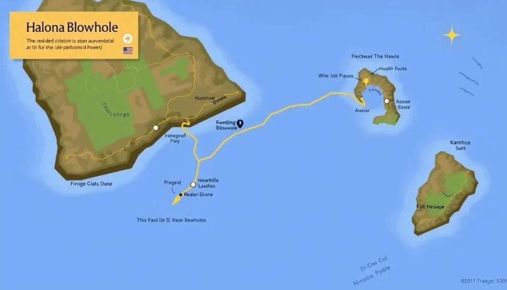 Image of a map showing directions to Halona Blowhole