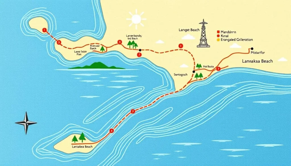 Image of a map showing directions to Laniakea Beach