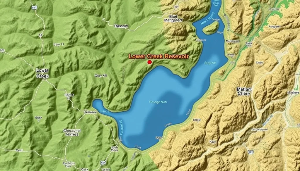 Image of a map showing the location of Lower Bear Creek Reservoir