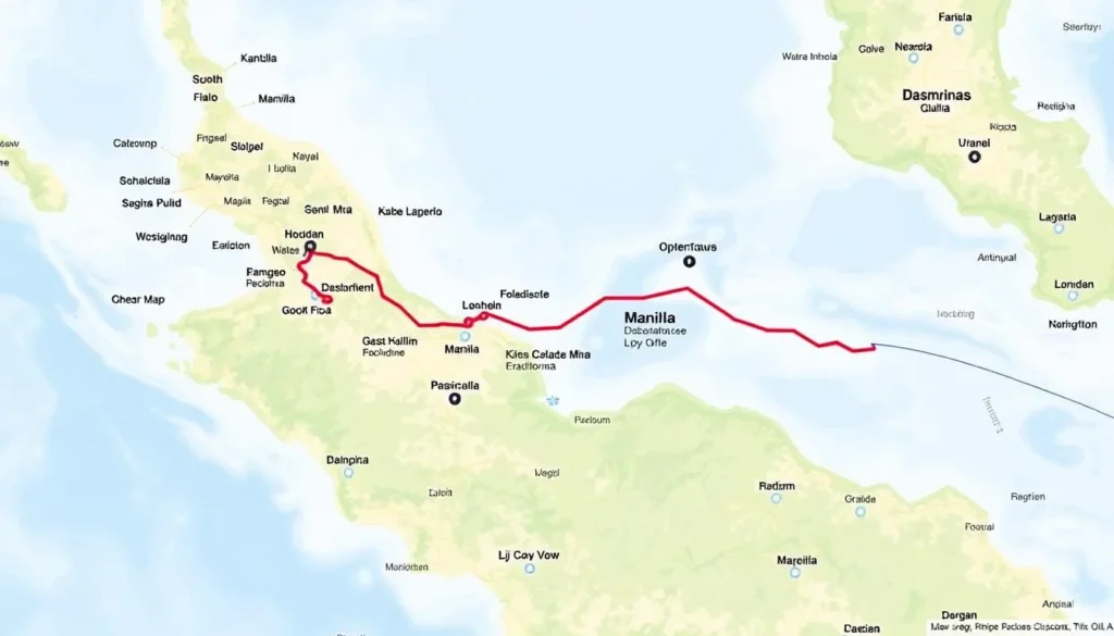 Image of a map showing the route from Manila to Dasmarinas
