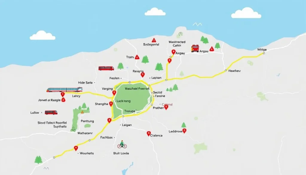 Image of a map showing various transportation options in Aargau, Switzerland
