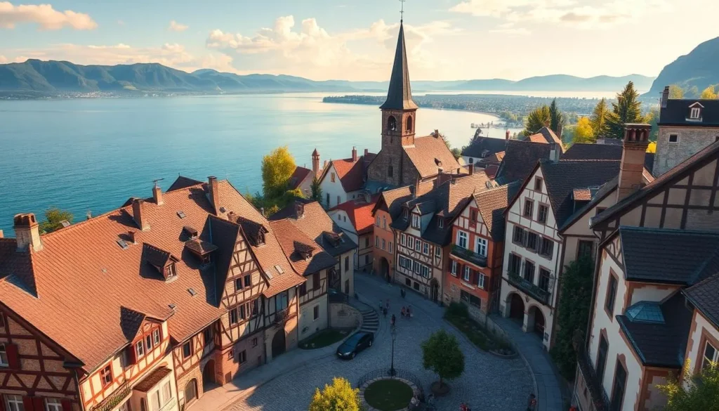 Image of a medieval town on Lake Constance