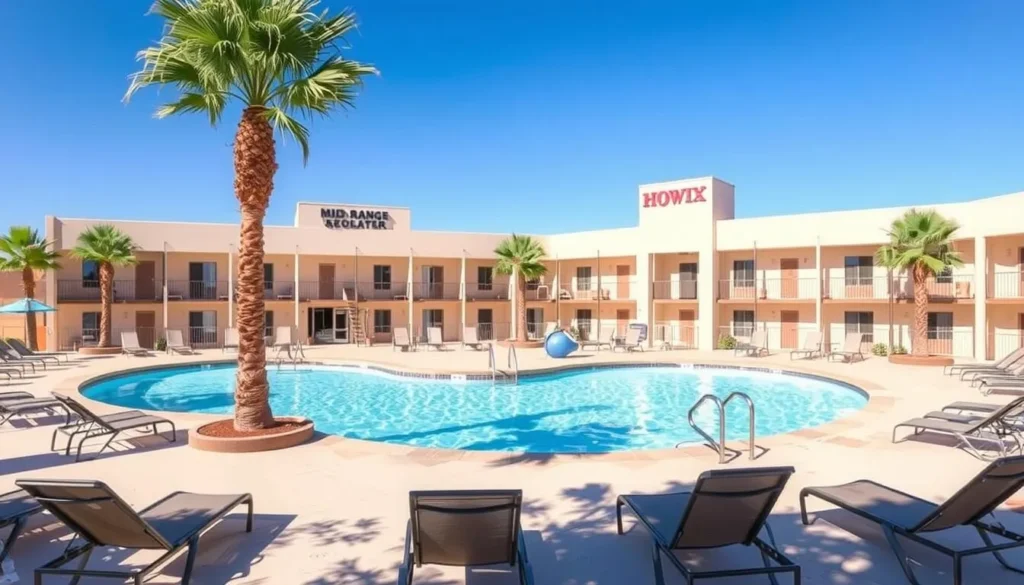 Image of a mid-range hotel in Lake Havasu with a pool.