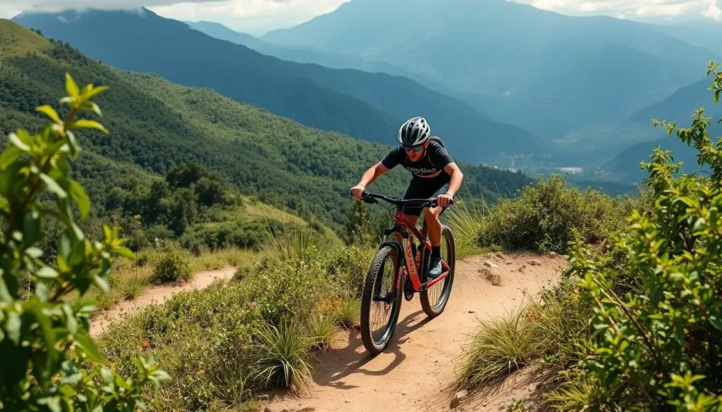 Image of a mountain biker navigating a trail in Sierra de Pachuca