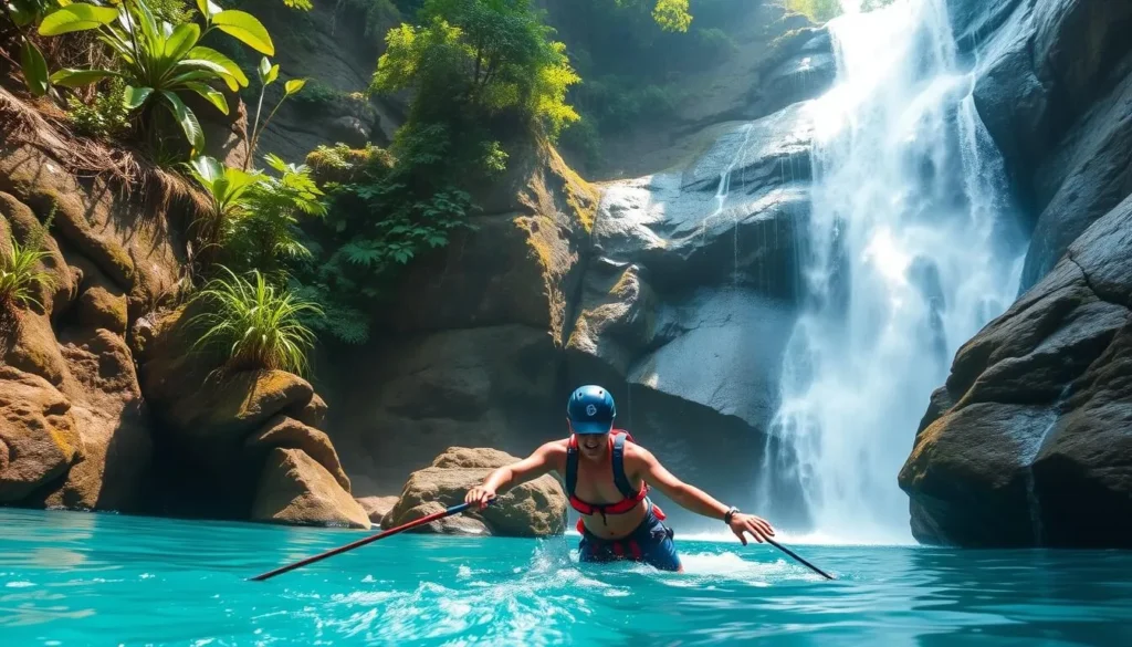 Image of a person canyoneering in Kawasan Falls