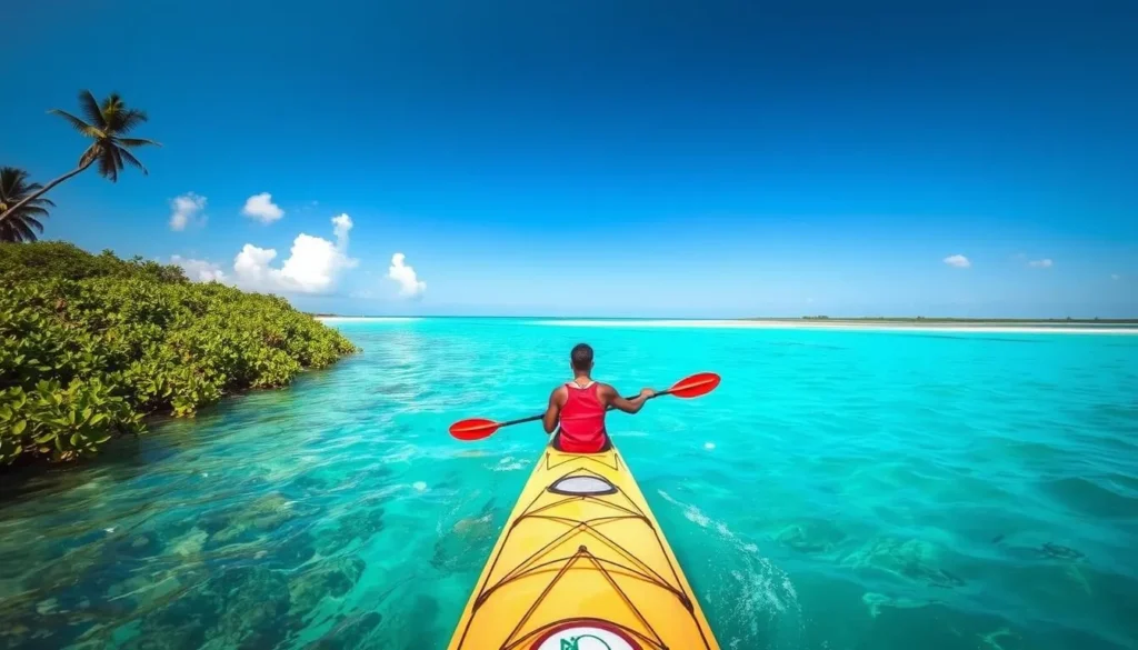 Image of a person kayaking between Nungwi and Kendwa beaches in Zanzibar