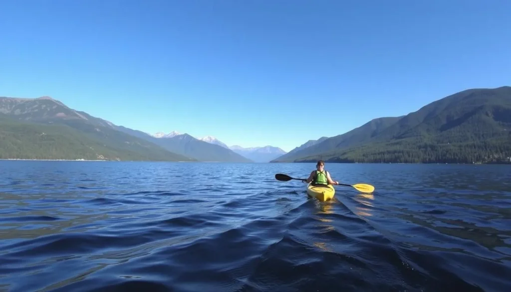 Image of a person kayaking on Flathead Lake