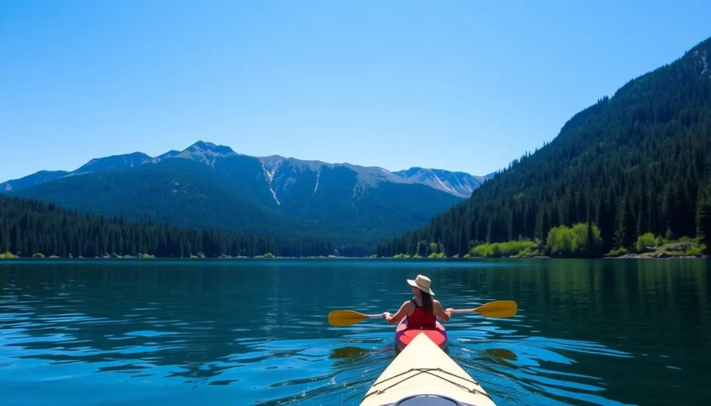 Image of a person kayaking on Pinecrest Lake