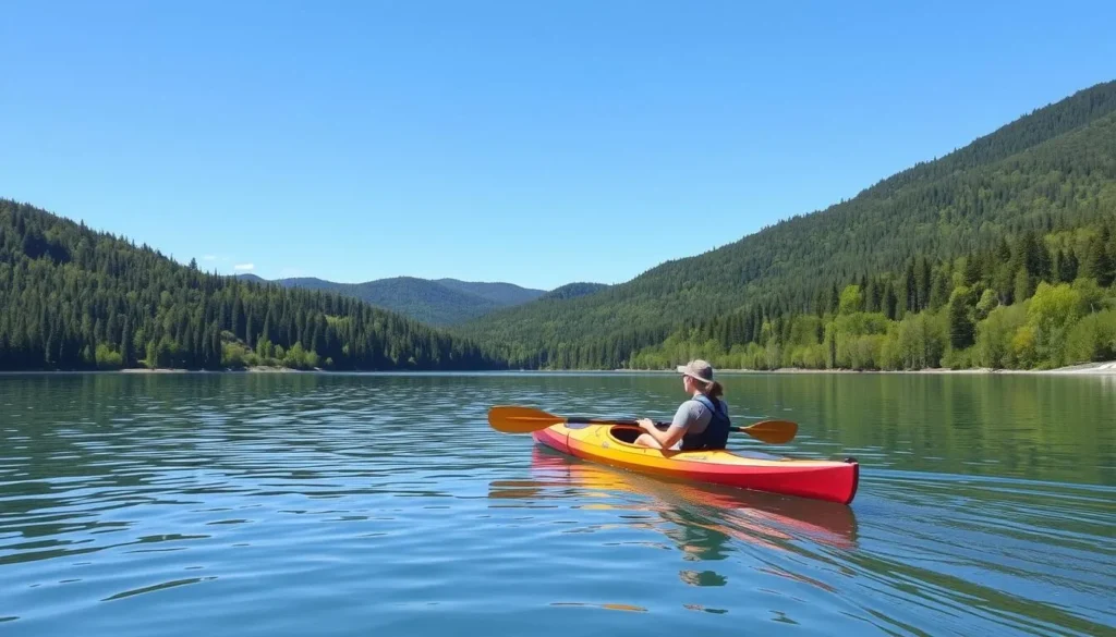 Image of a person kayaking on Whiskeytown Lake