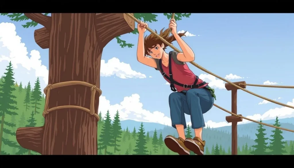 Image of a person navigating an obstacle at the Big Bear Ropes Course