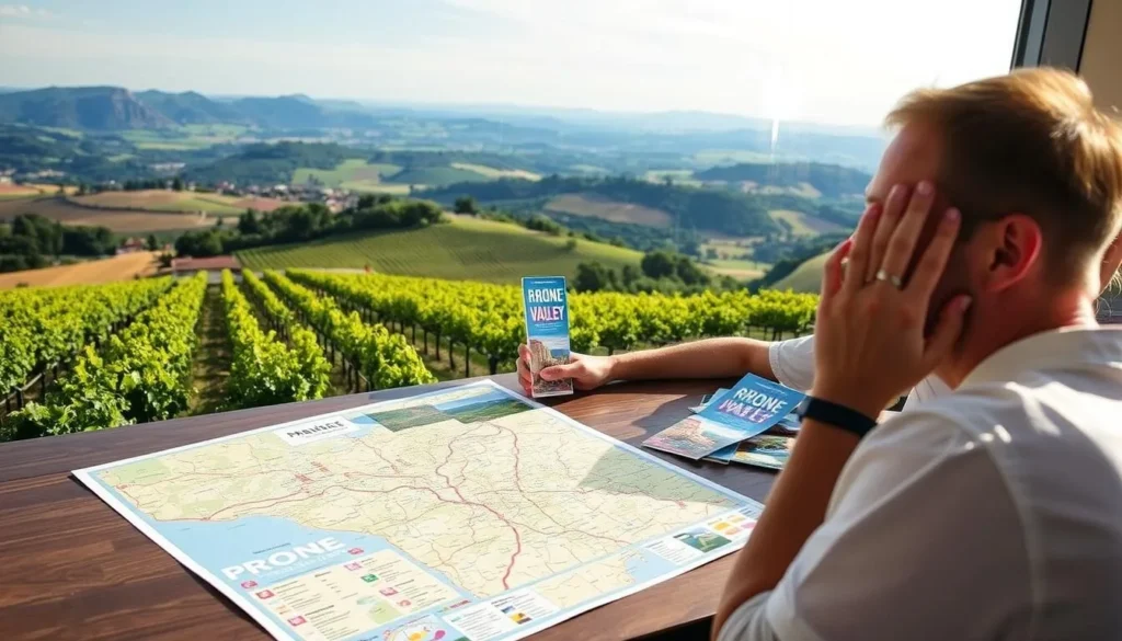 Image of a person planning a trip to Rhône Valley with a map and festival brochures