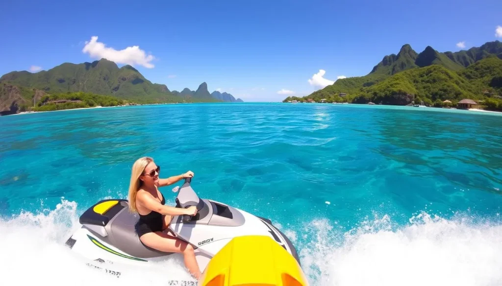 Image of a person riding a jet ski in Moorea's bays