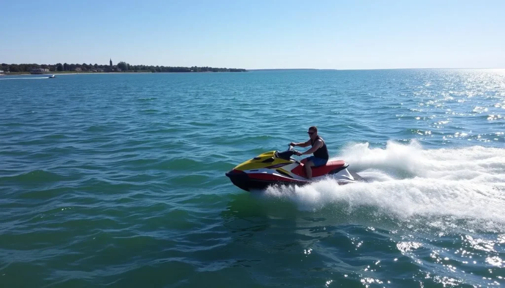 Image of a person riding a jet ski on Lake Erie near Put-in-Bay