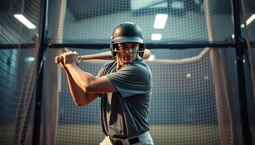 Image of a person swinging a bat in a batting cage