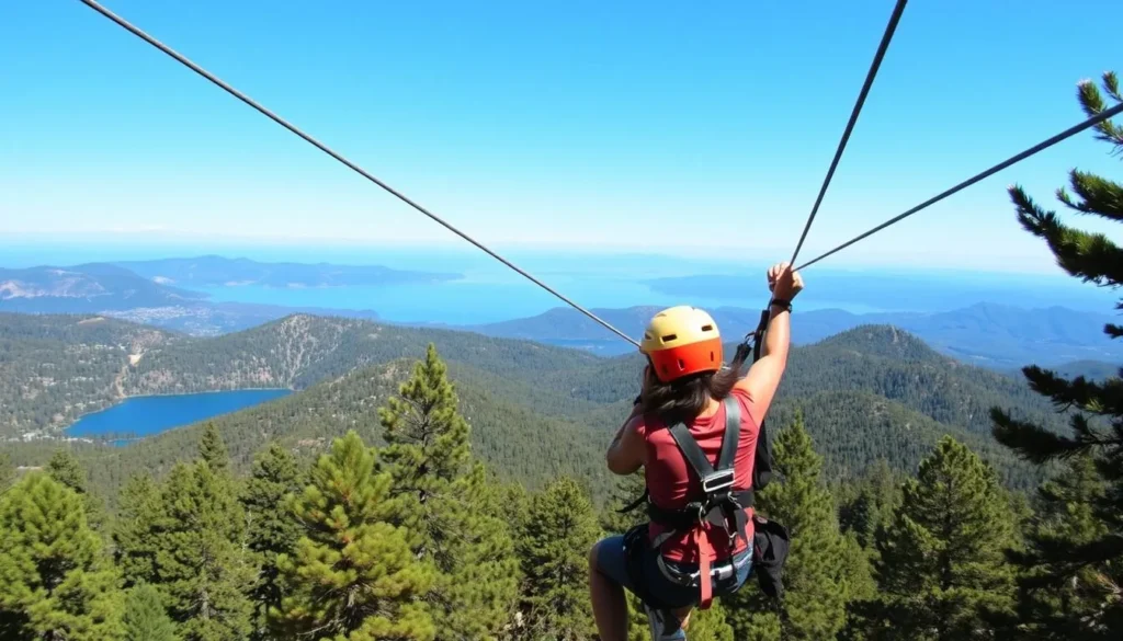 Image of a person ziplining through the San Bernardino National Forest near Big Bear Lake