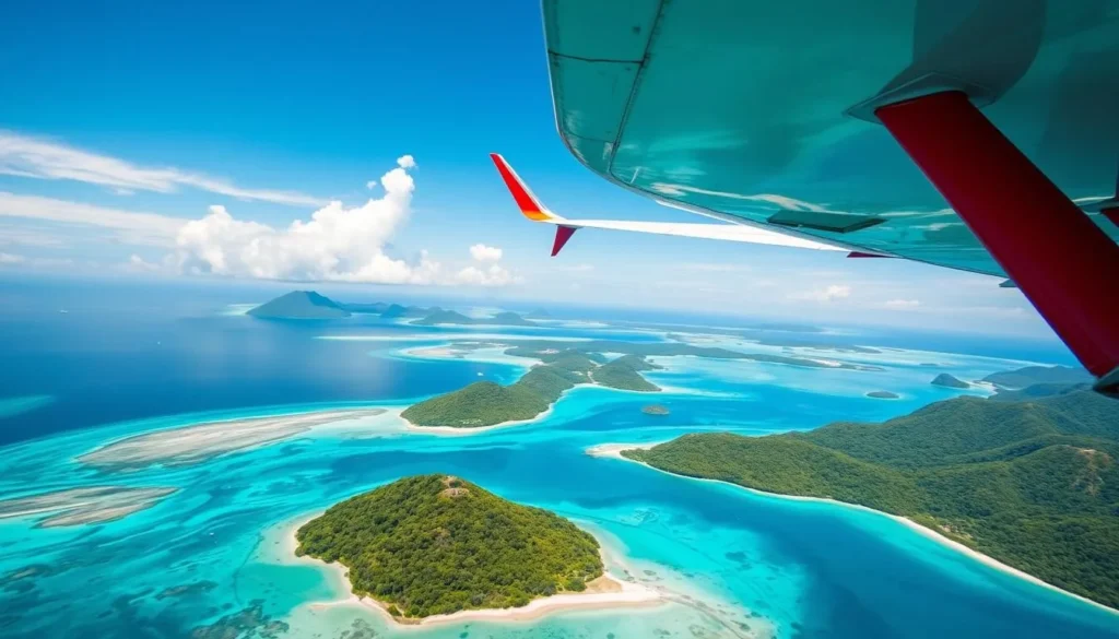 Image of a plane flying over the Austral Islands