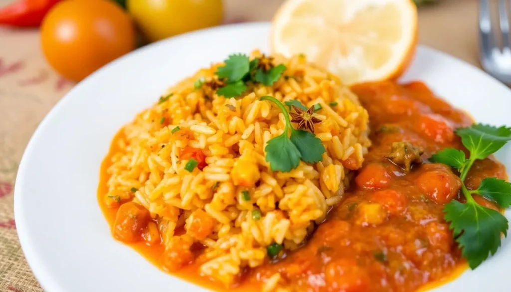 Image of a plate of Abakaliki rice with pepper sauce