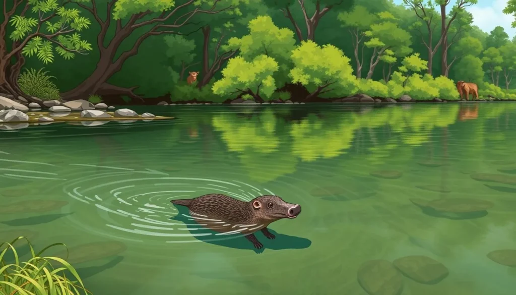 Image of a platypus swimming in Broken River, Eungella National Park