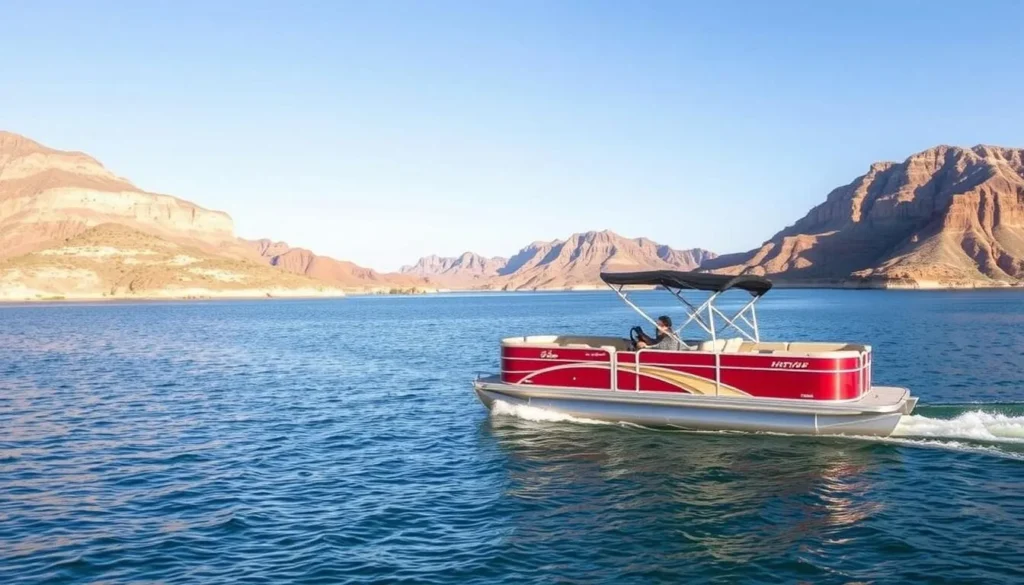 Image of a pontoon boat cruising on Lake Havasu