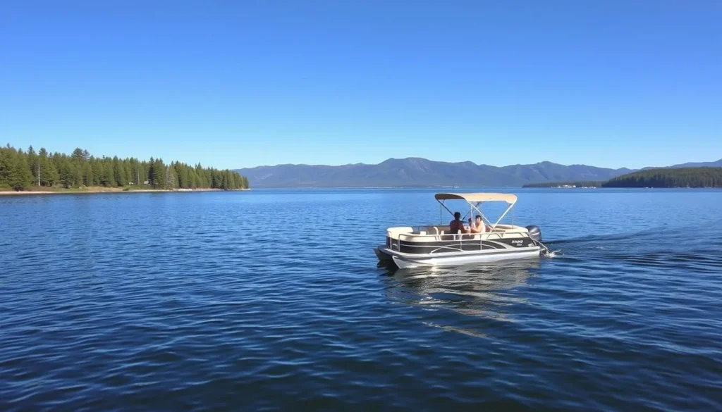 Image of a pontoon boat on Big Bear Lake