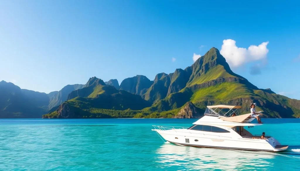 Image of a private boat in Moorea's lagoon