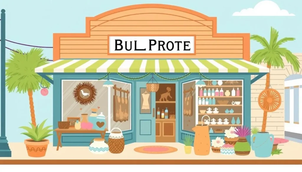 Image of a quaint boutique in downtown Gulfport with local artisans' work on display