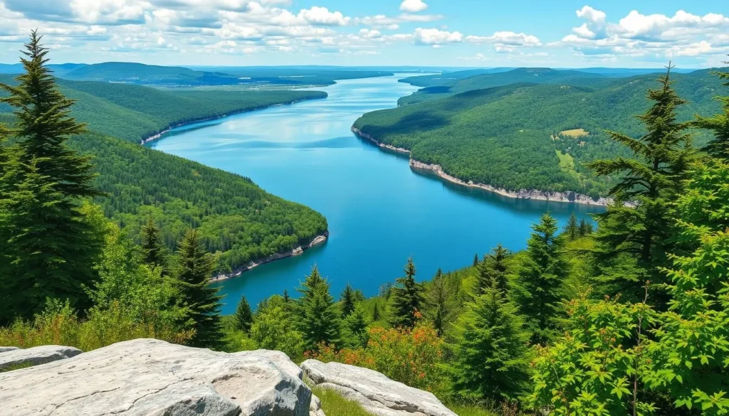 Image of a scenic day trip from Quebec City, showcasing the St. Lawrence River and surrounding landscapes.