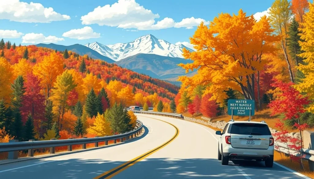 Image of a scenic drive through New Hampshire's White Mountains