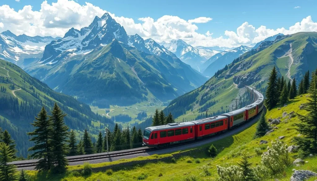Image of a scenic train journey through the Swiss Alps