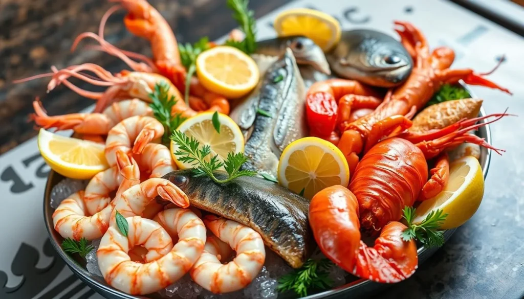 Image of a seafood platter featuring fresh catches from the ocean