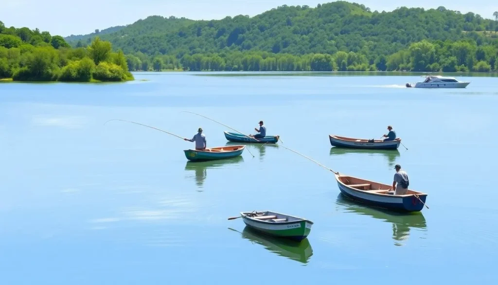 Image of a serene Lake Casitas with anglers fishing from boats