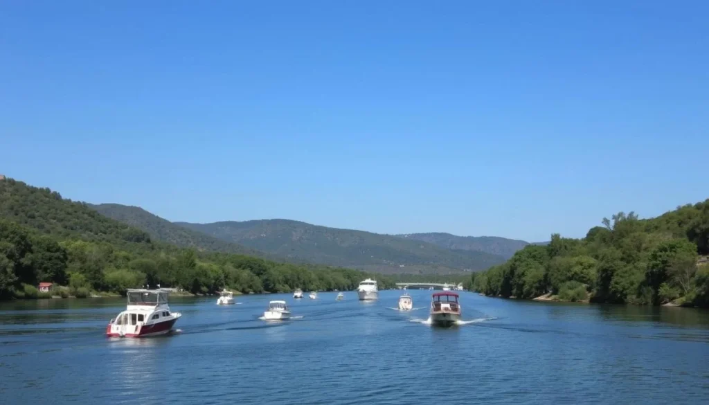 Image of a serene Napa River with boats gently floating on its waters.