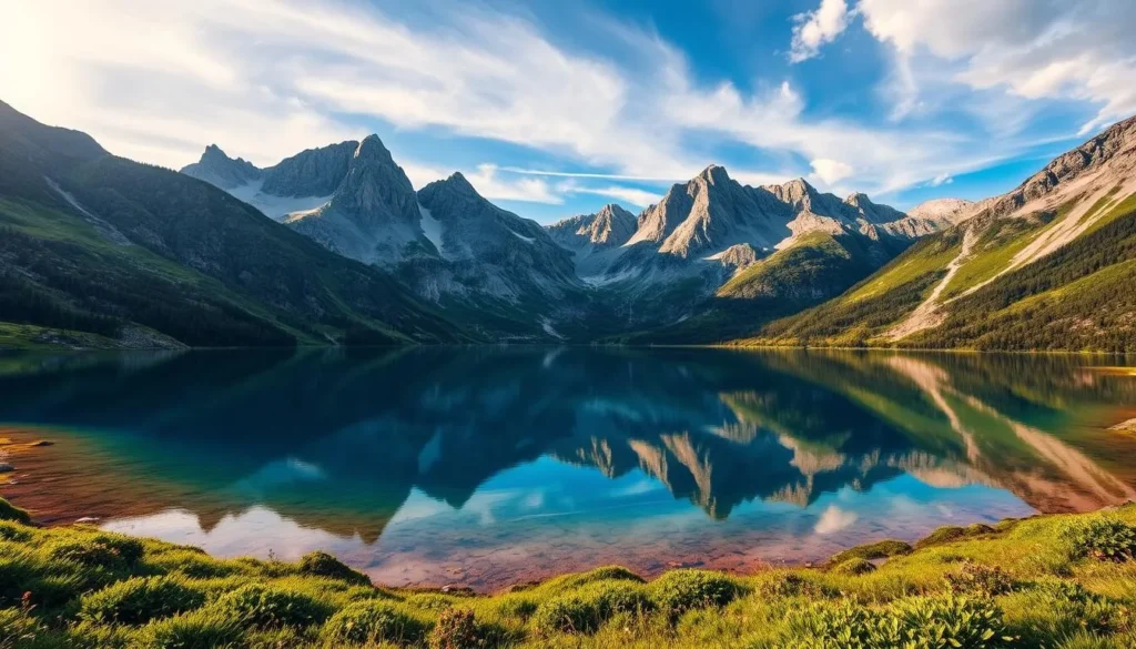 Image of a serene alpine lake surrounded by Sierra Buttes