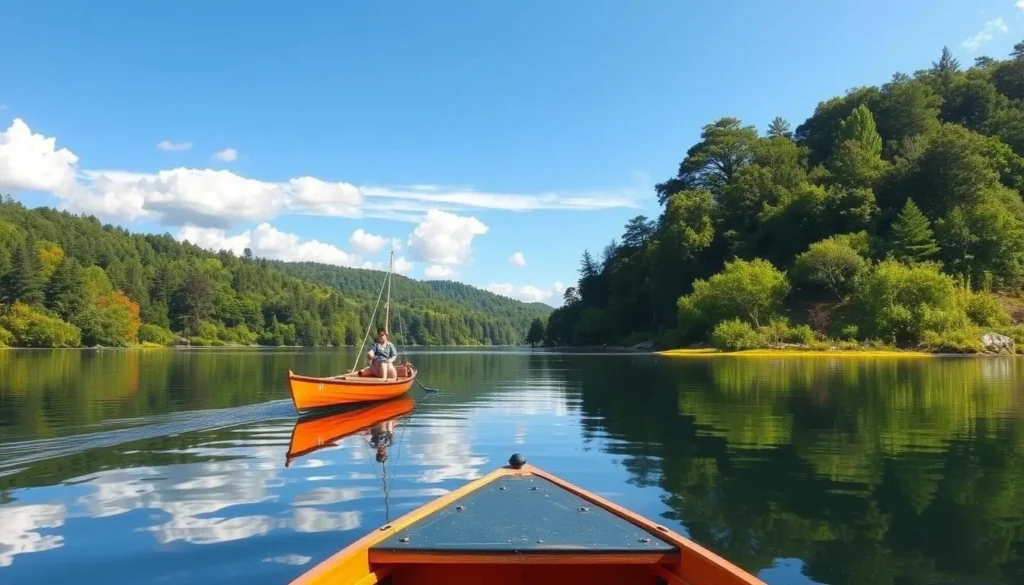 Image of a serene boating scene on Lake Hennessy