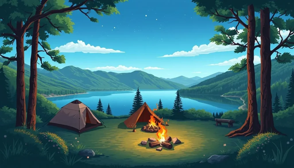 Image of a serene campsite at Long Valley Reservoir