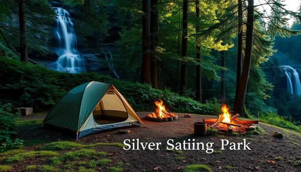 Image of a serene campsite at Silver Falls State Park