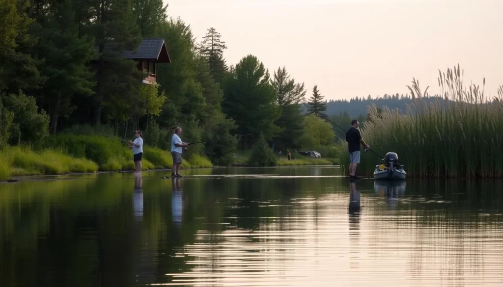Image of a serene fishing spot at Lake O'Neill with anglers in action