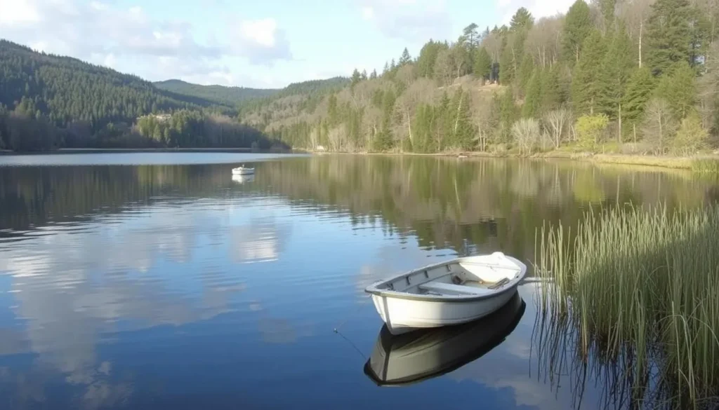 Image of a serene fishing spot at Stockton Lake with a boat in the background