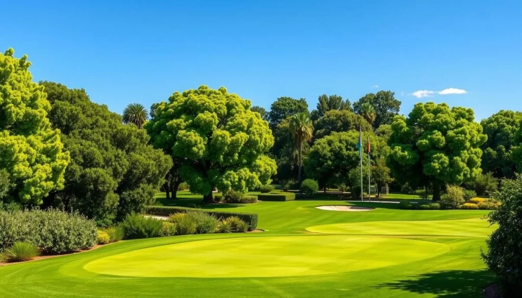 Image of a serene golf course in Nipomo, California, with lush greenery and a clear blue sky.