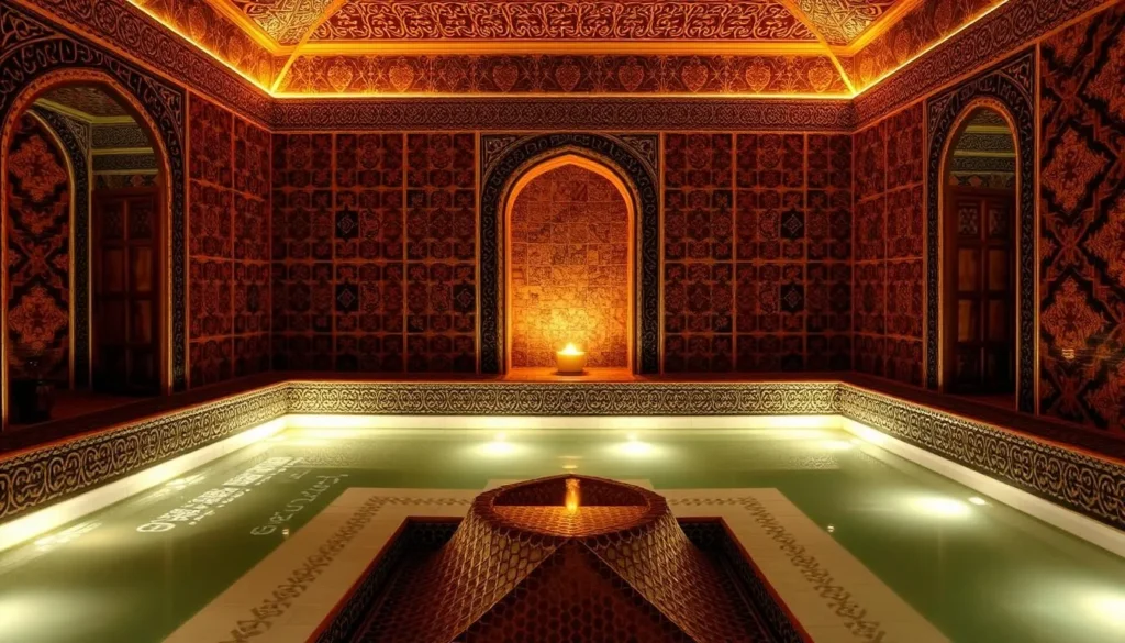 Image of a serene hammam interior with traditional Moroccan tiles and a warm, inviting atmosphere.