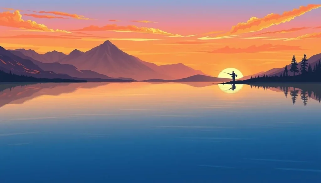 Image of a serene lake in the Eastern Sierra with a fisherman in the distance